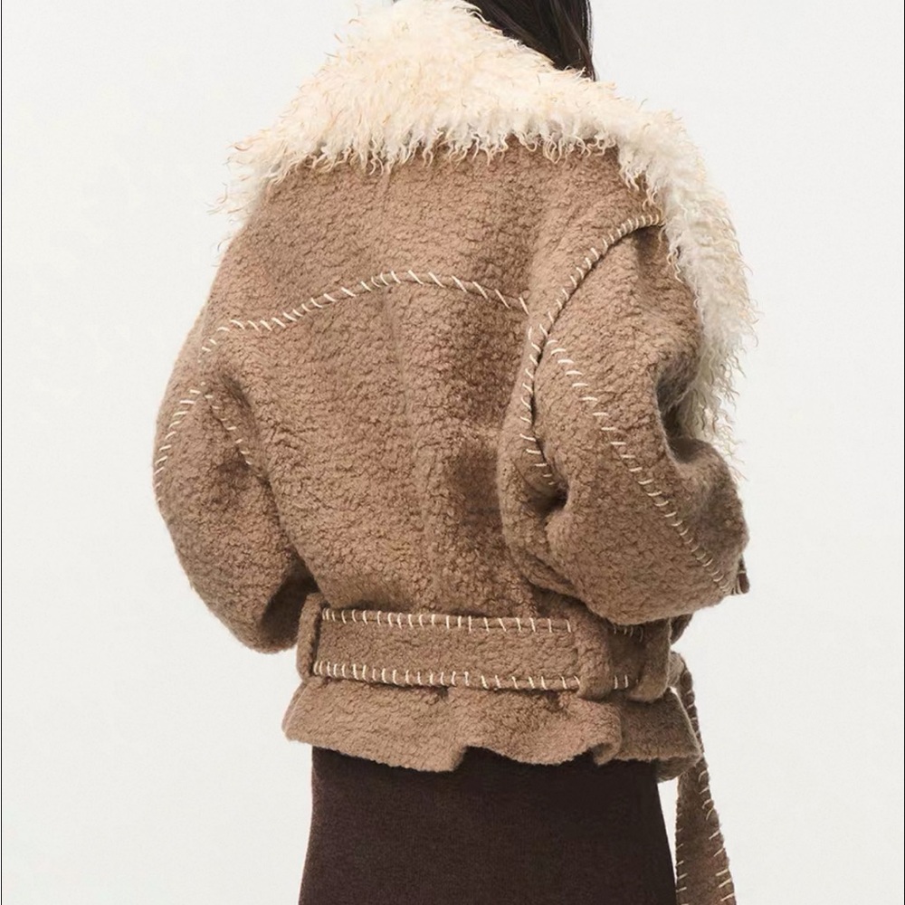 Women's Brown Shearling Jacket - Picture 2 of 3